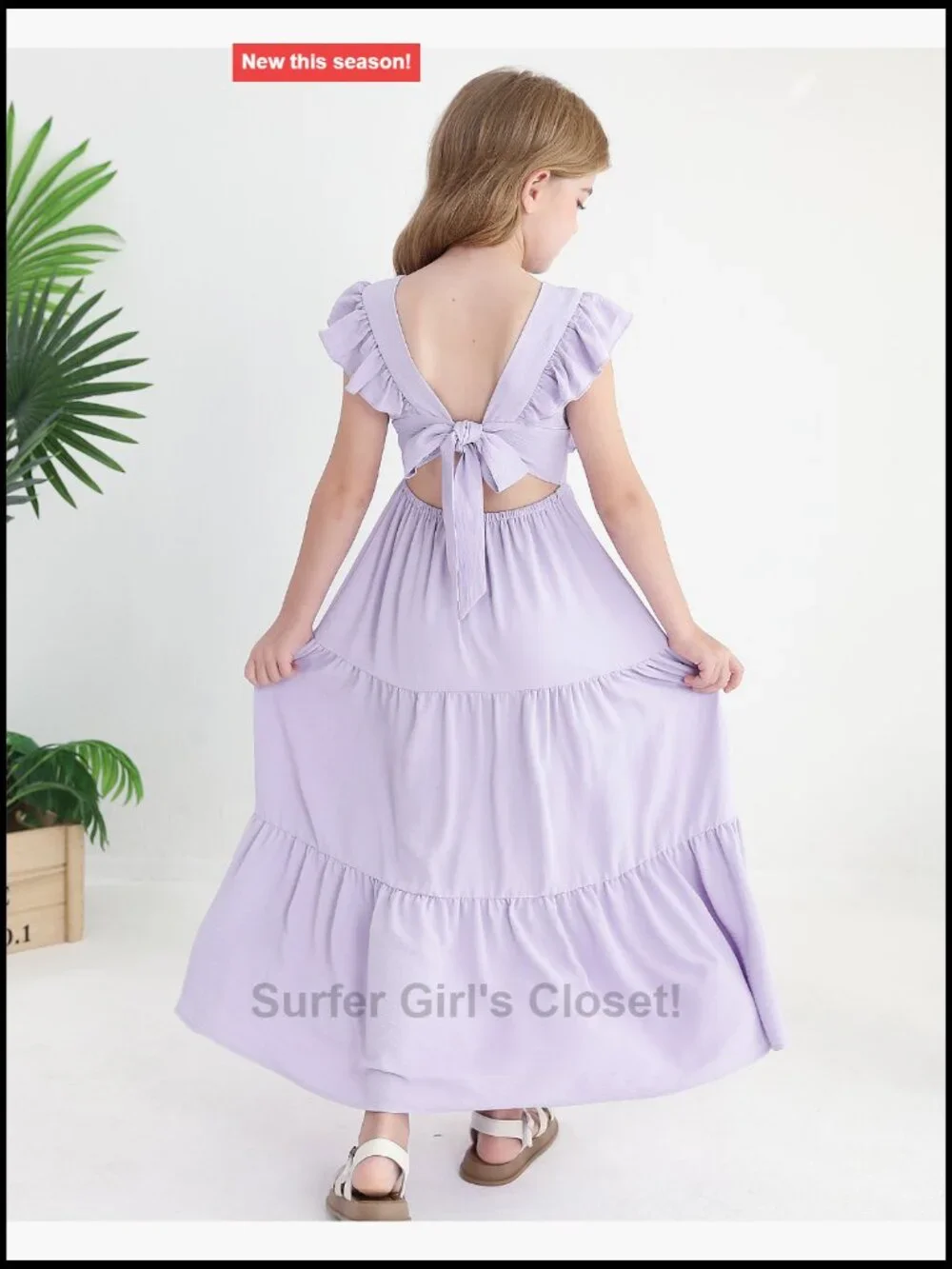 Kids Tie Back Ruffle Sleeve Maxi Dress - Casual Beach